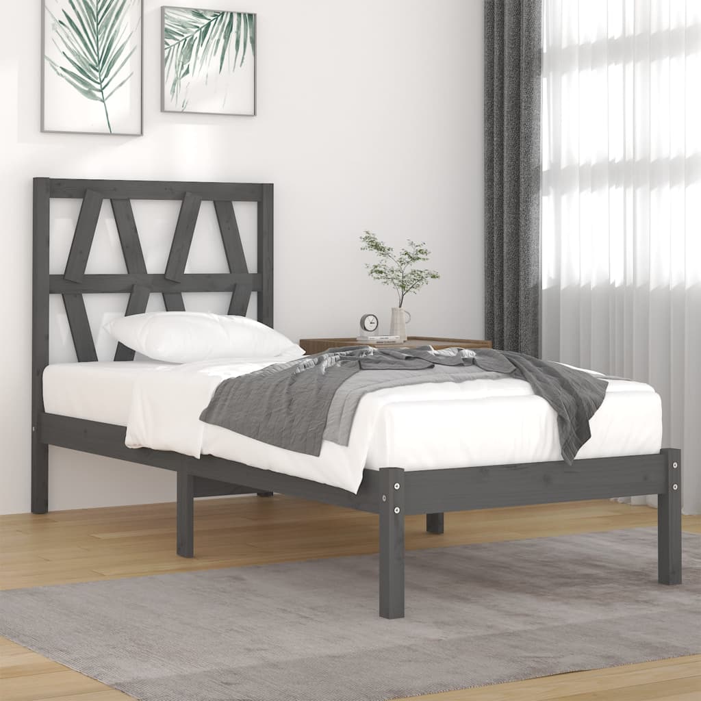 vidaXL Bed Frame Grey Solid Wood Pine 90x200 cm