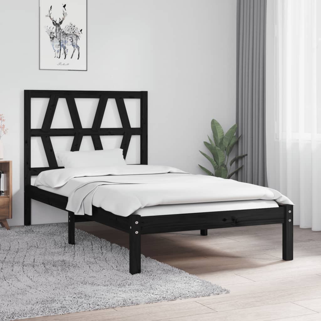 vidaXL Bed Frame Black Solid Wood Pine 90x200 cm