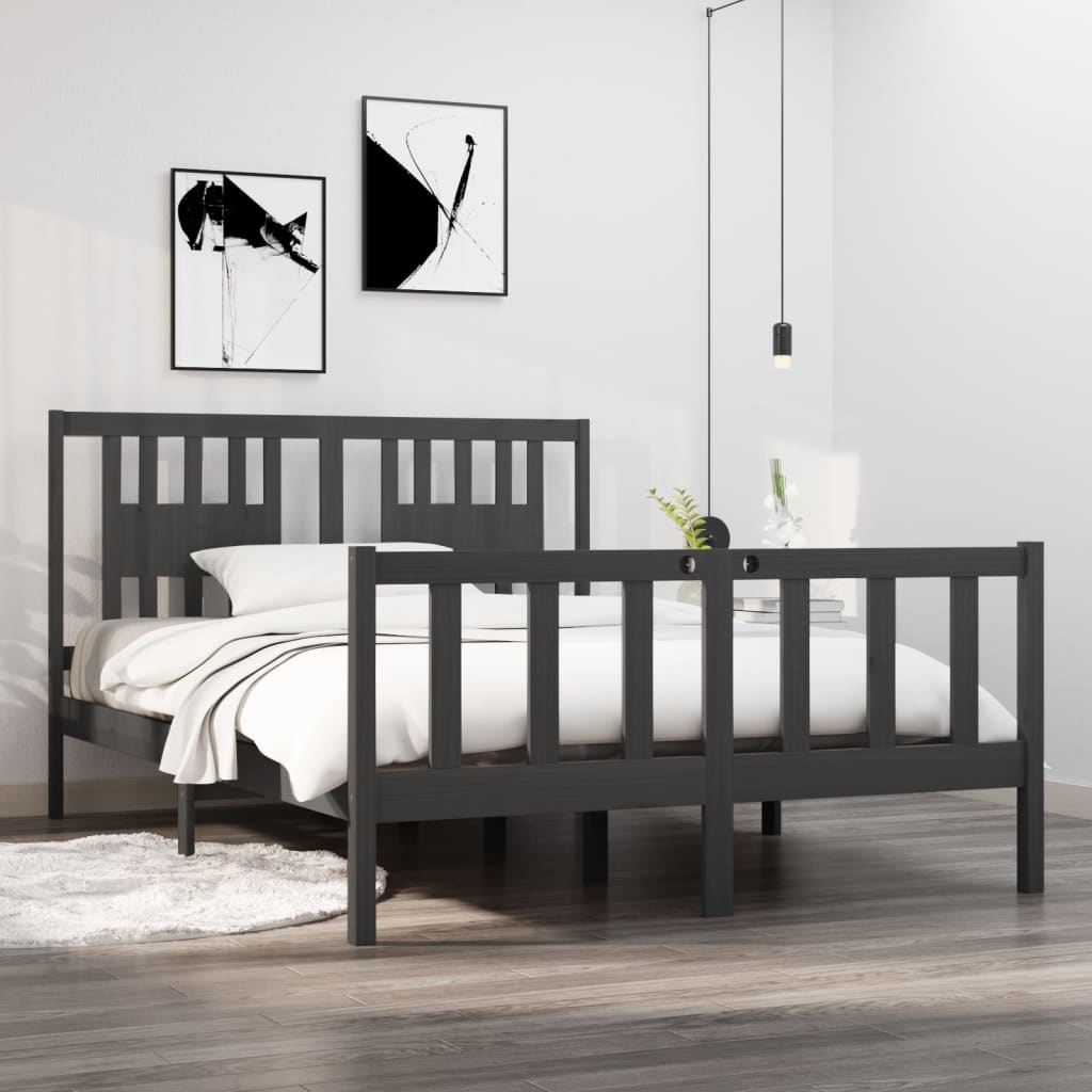 vidaXL Bed Frame Grey Solid Wood 135x190 cm Double
