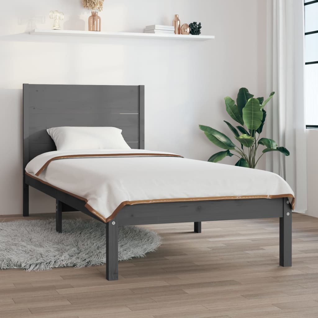 vidaXL Bed Frame Grey Solid Wood Pine 100x200 cm