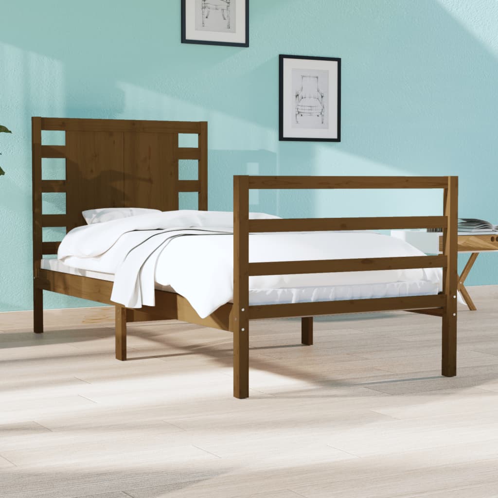 vidaXL Bed Frame Honey Brown Solid Wood Pine 90x190cm Single