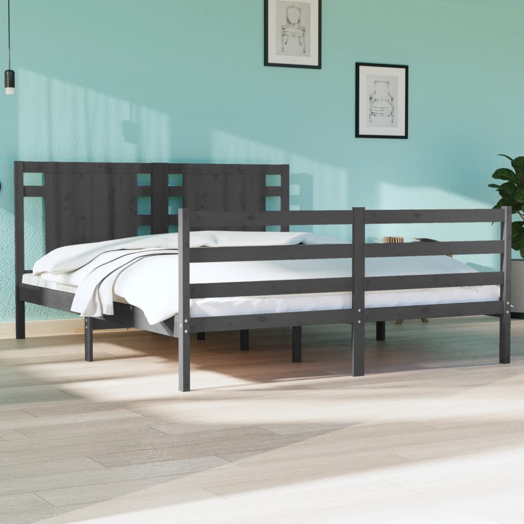 vidaXL Bed Frame Grey Solid Wood Pine 140x190 cm