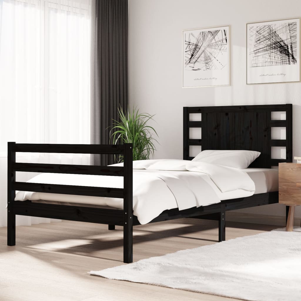 vidaXL Bed Frame Black Solid Wood Pine 90x200 cm