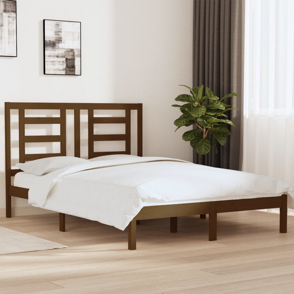 vidaXL Bed Frame Honey Brown Solid Wood Pine 140x190 cm