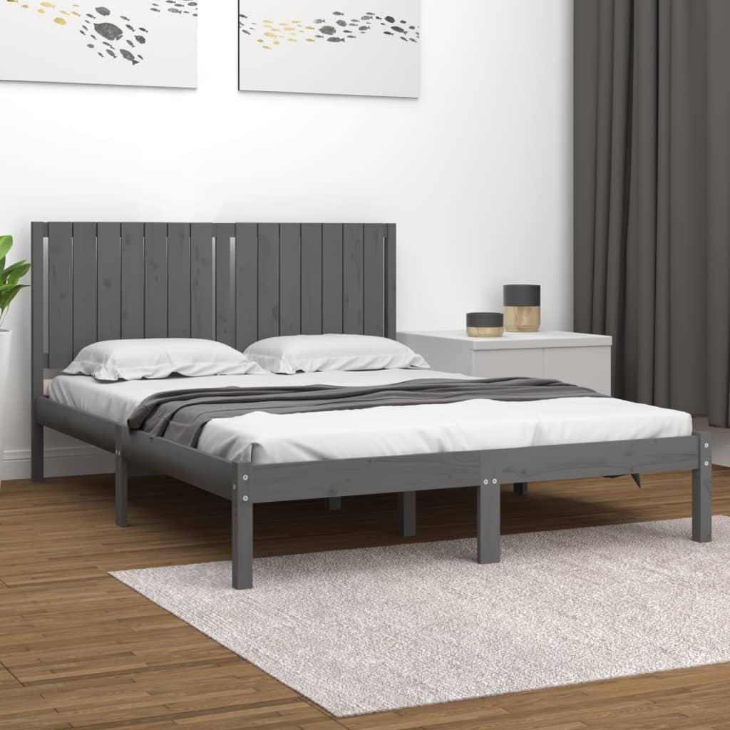 vidaXL Bed Frame Grey Solid Wood Pine 160x200 cm