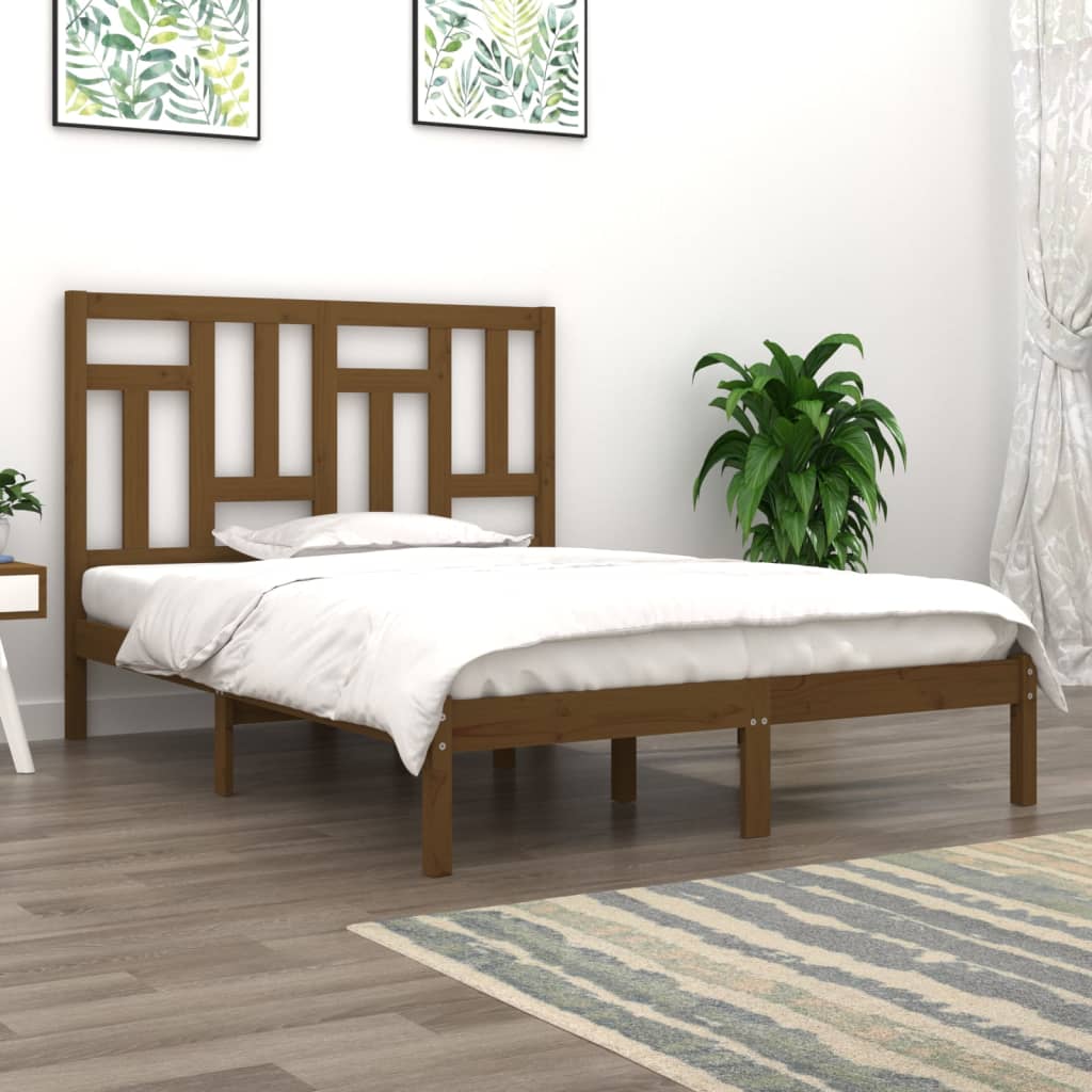 vidaXL Bed Frame Honey Brown Solid Wood Pine 140x190 cm