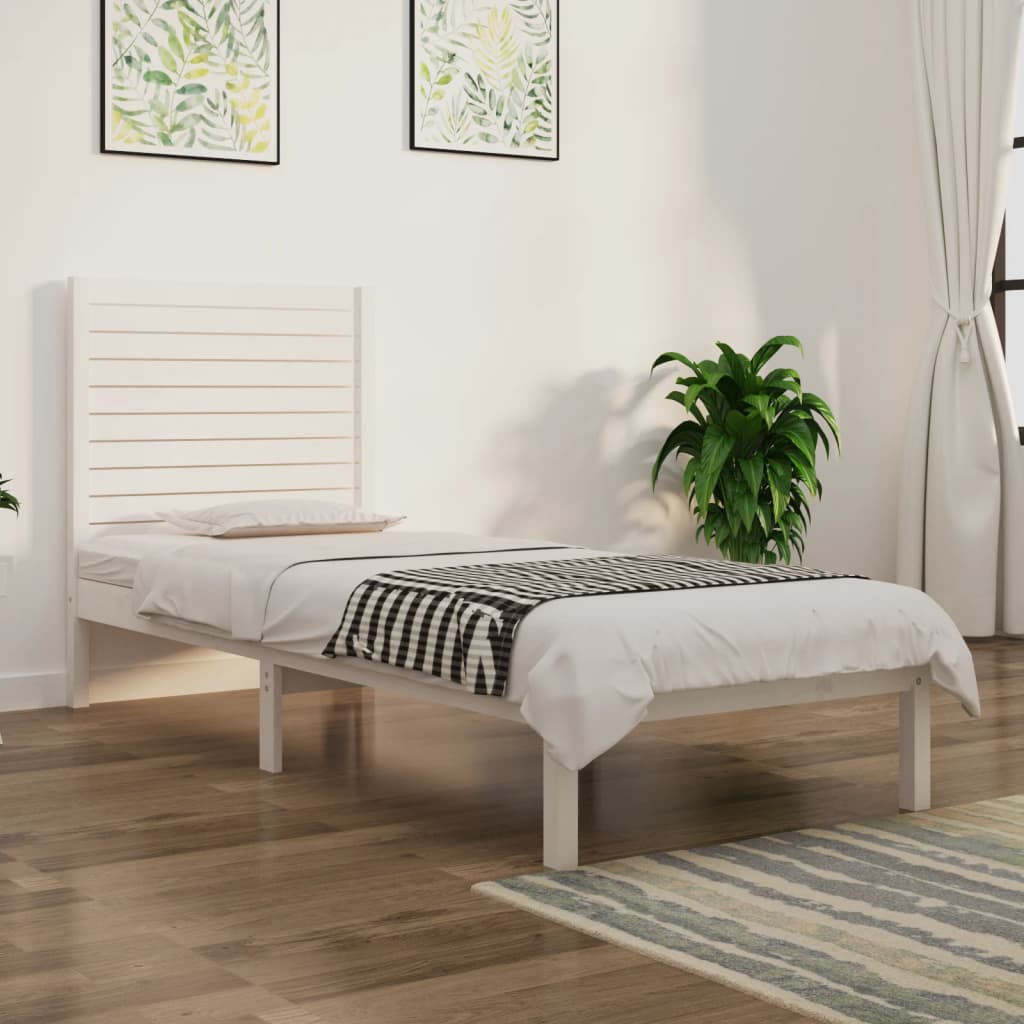 vidaXL Bed Frame White Solid Wood 90x190 cm Single