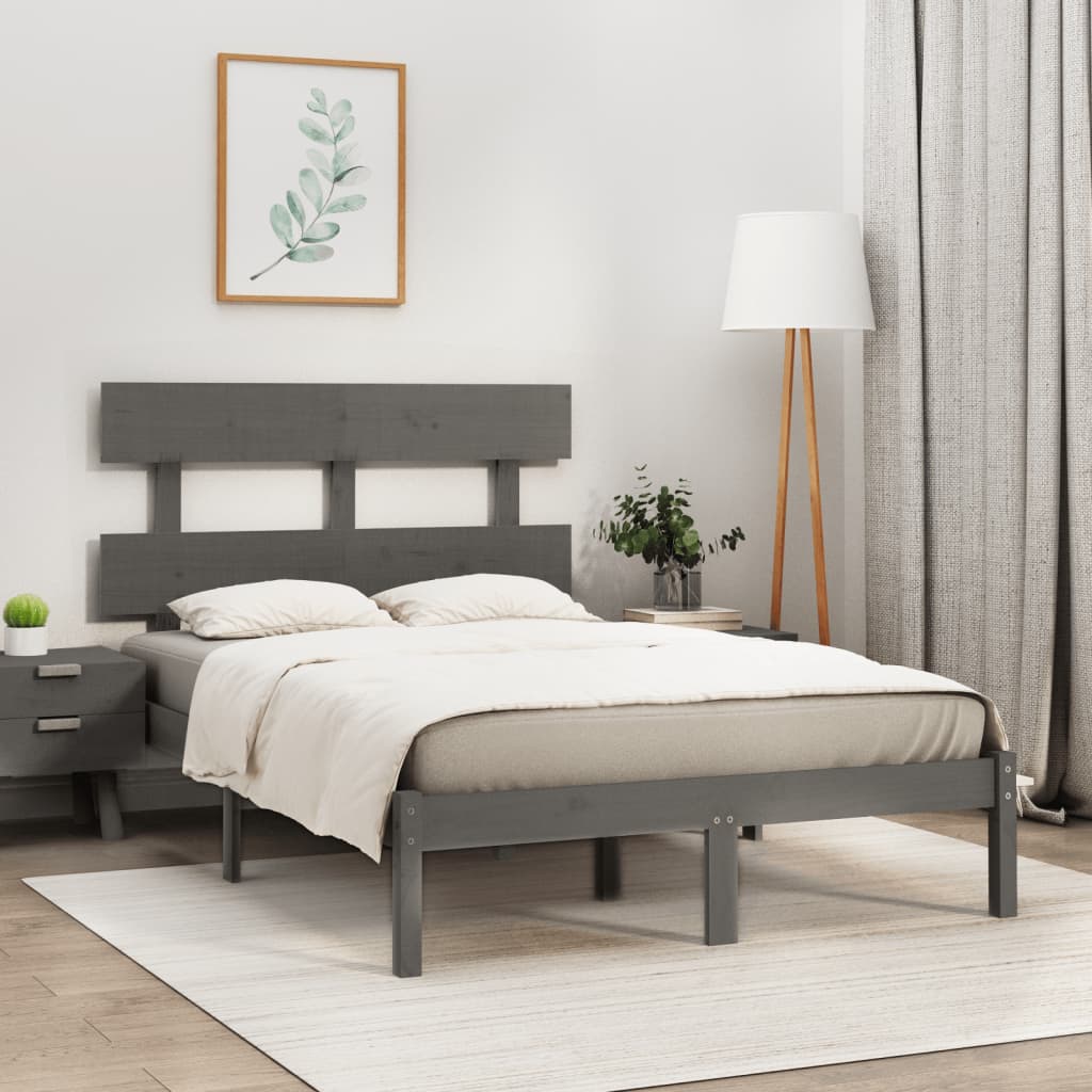 vidaXL Bed Frame Grey Solid Wood 120x190 cm Small Double