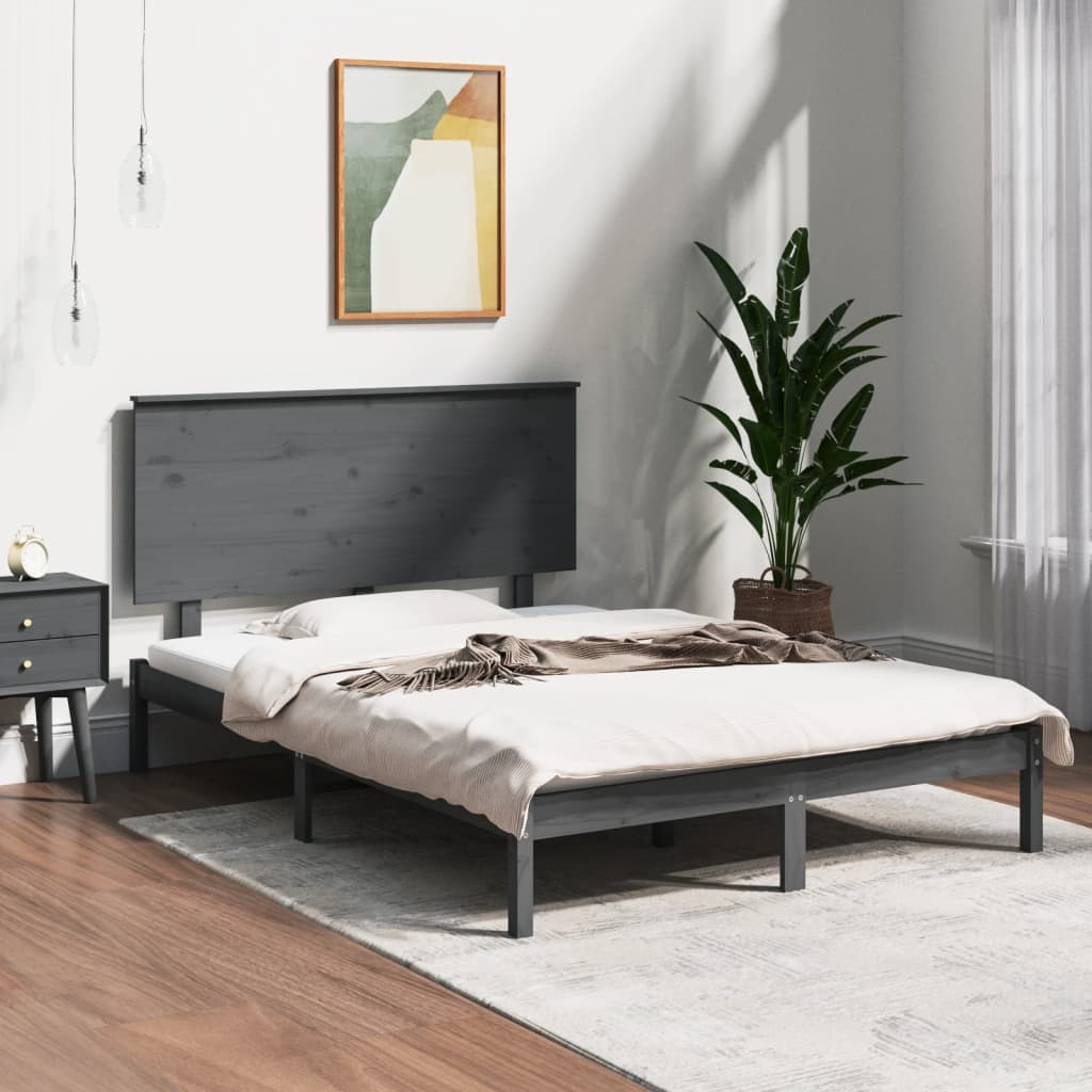 vidaXL Bed Frame Grey Solid Wood 120x190 cm Small Double