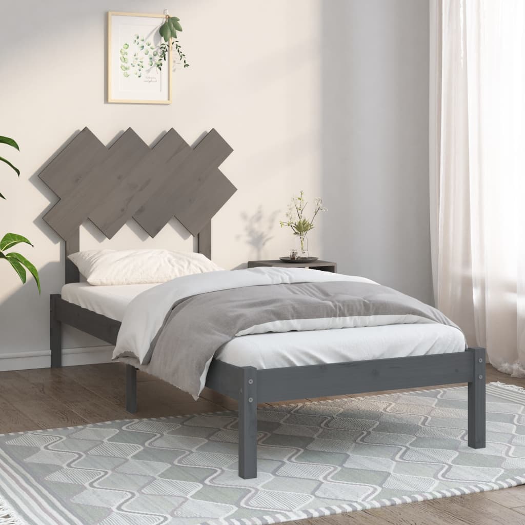 vidaXL Bed Frame Grey 90x190 cm Single Solid Wood