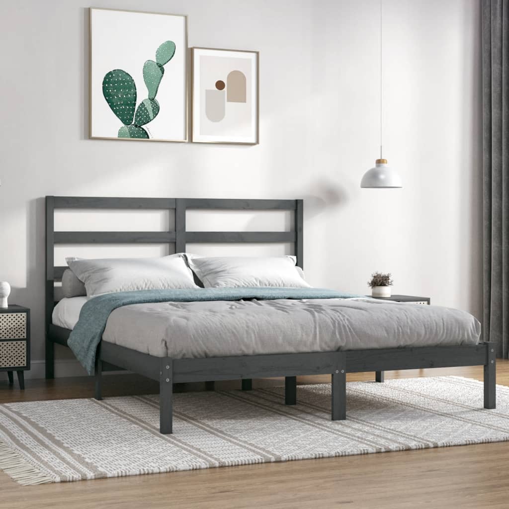 vidaXL Bed Frame Grey Solid Wood Pine 120x200 cm