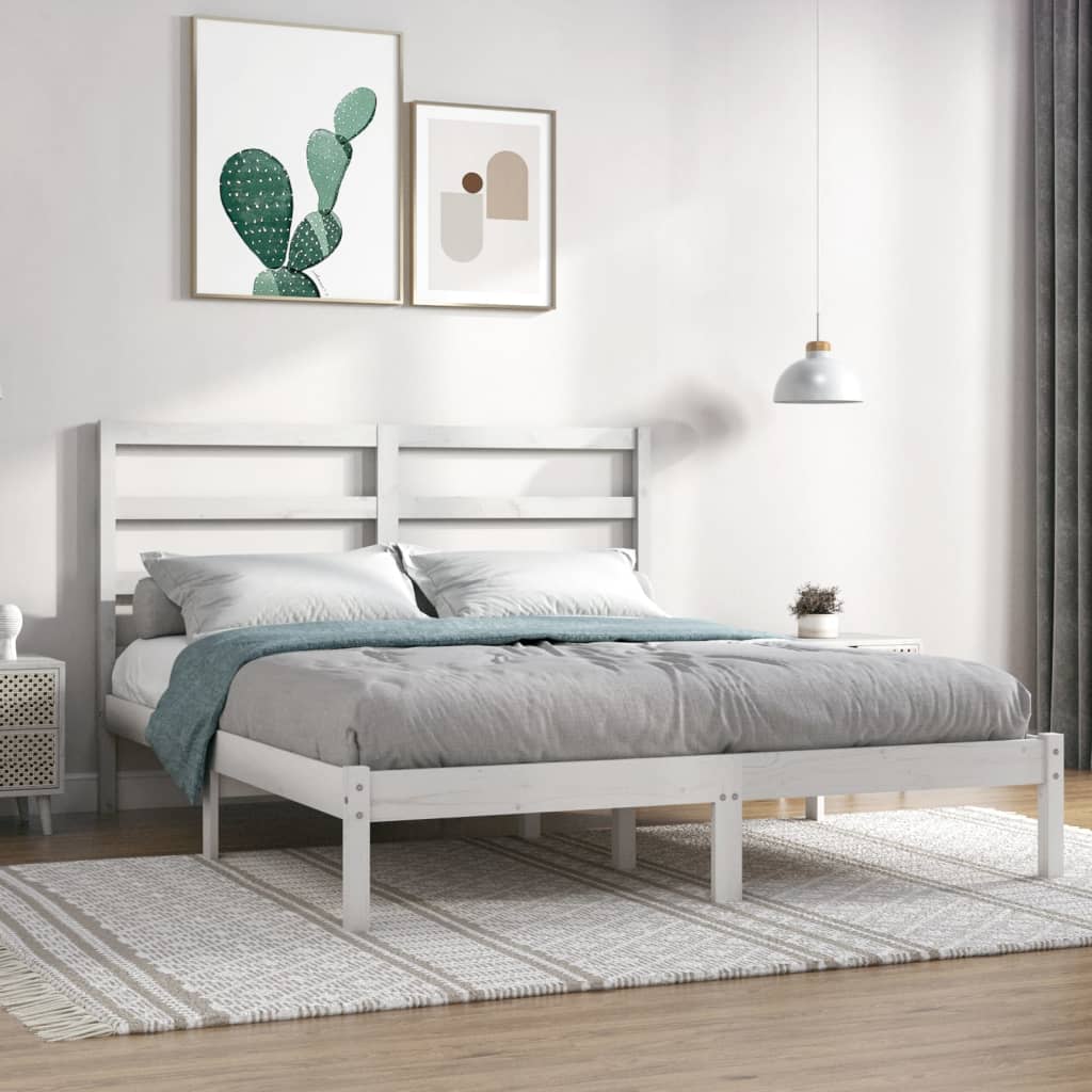 vidaXL Bed Frame White Solid Wood 150x200 cm King Size