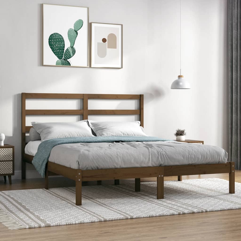vidaXL Bed Frame Honey Brown Solid Wood 150x200 cm King Size