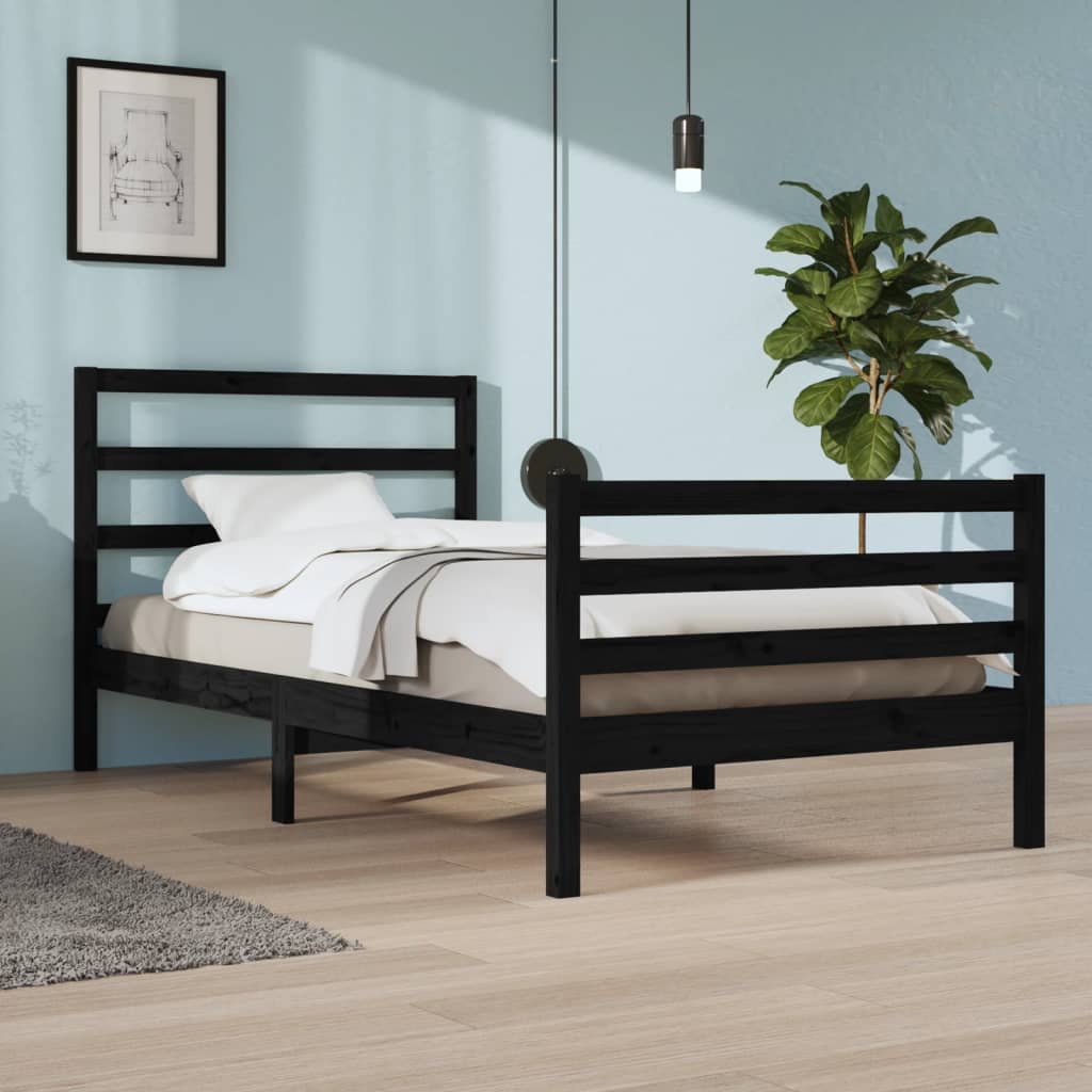 vidaXL Bed Frame Black Solid Wood Pine 100x200 cm