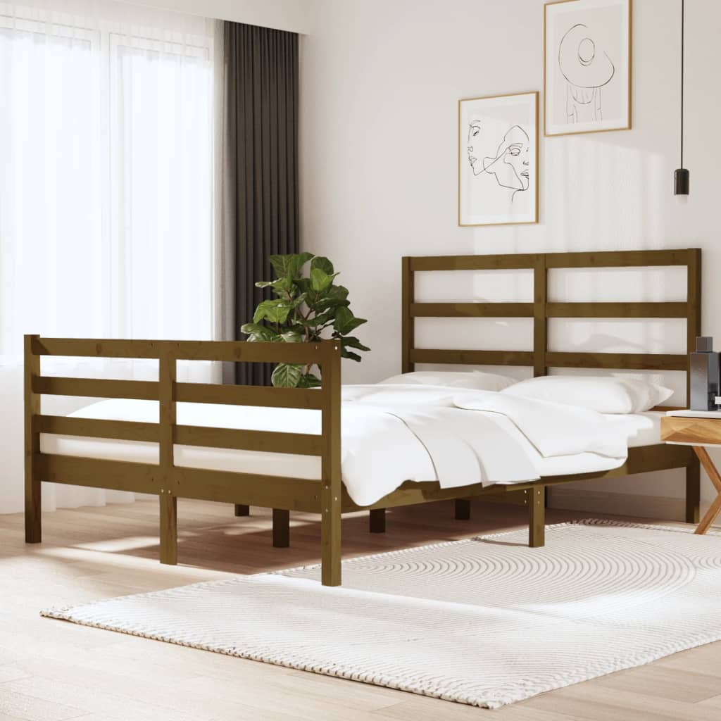 vidaXL Bed Frame Honey Brown Solid Wood Pine 150x200 cm King Size