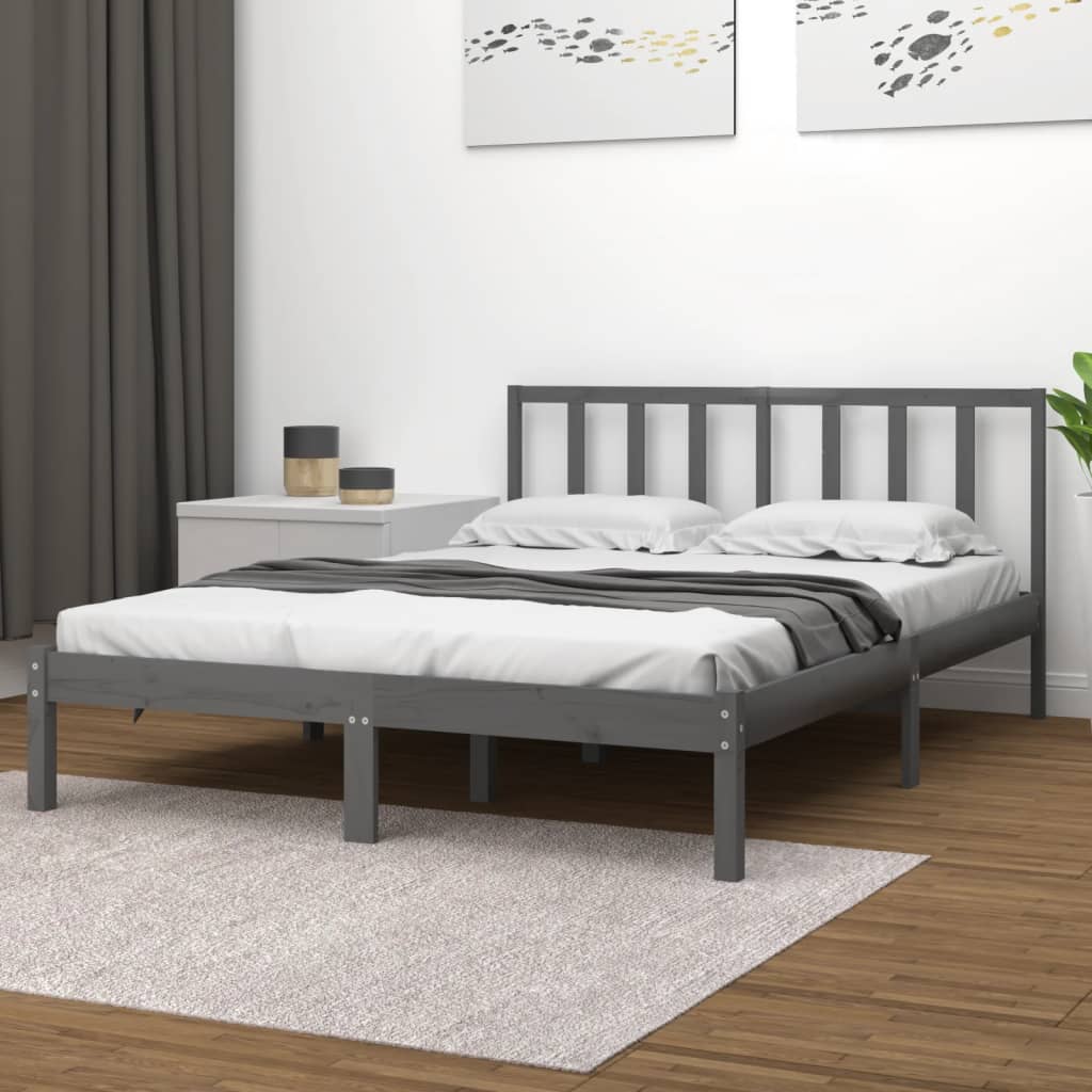 vidaXL Bed Frame Grey Solid Wood Pine 160x200 cm
