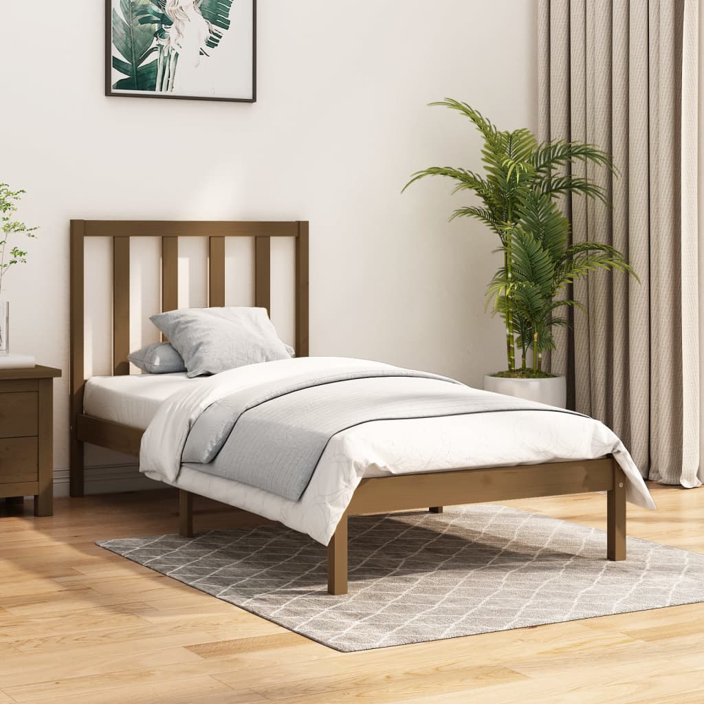 vidaXL Bed Frame Honey Brown Solid Wood Pine 90x200 cm