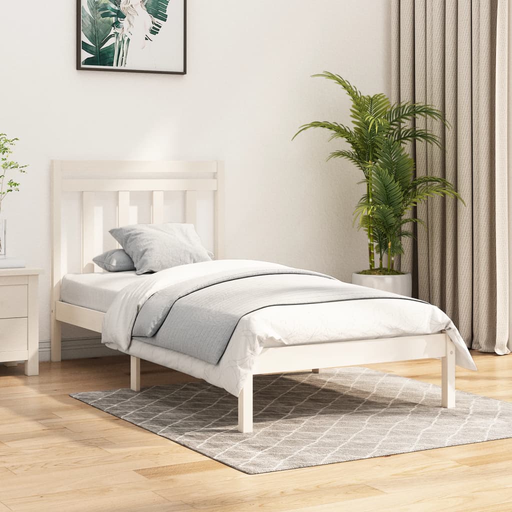 vidaXL Bed Frame White Solid Wood 90x200 cm