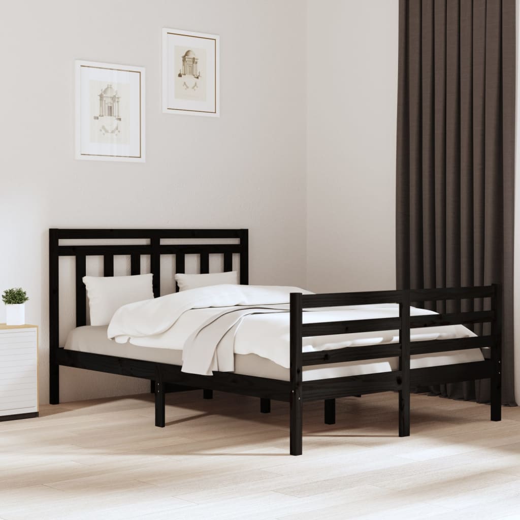 vidaXL Bed Frame Black Solid Wood 140x200 cm