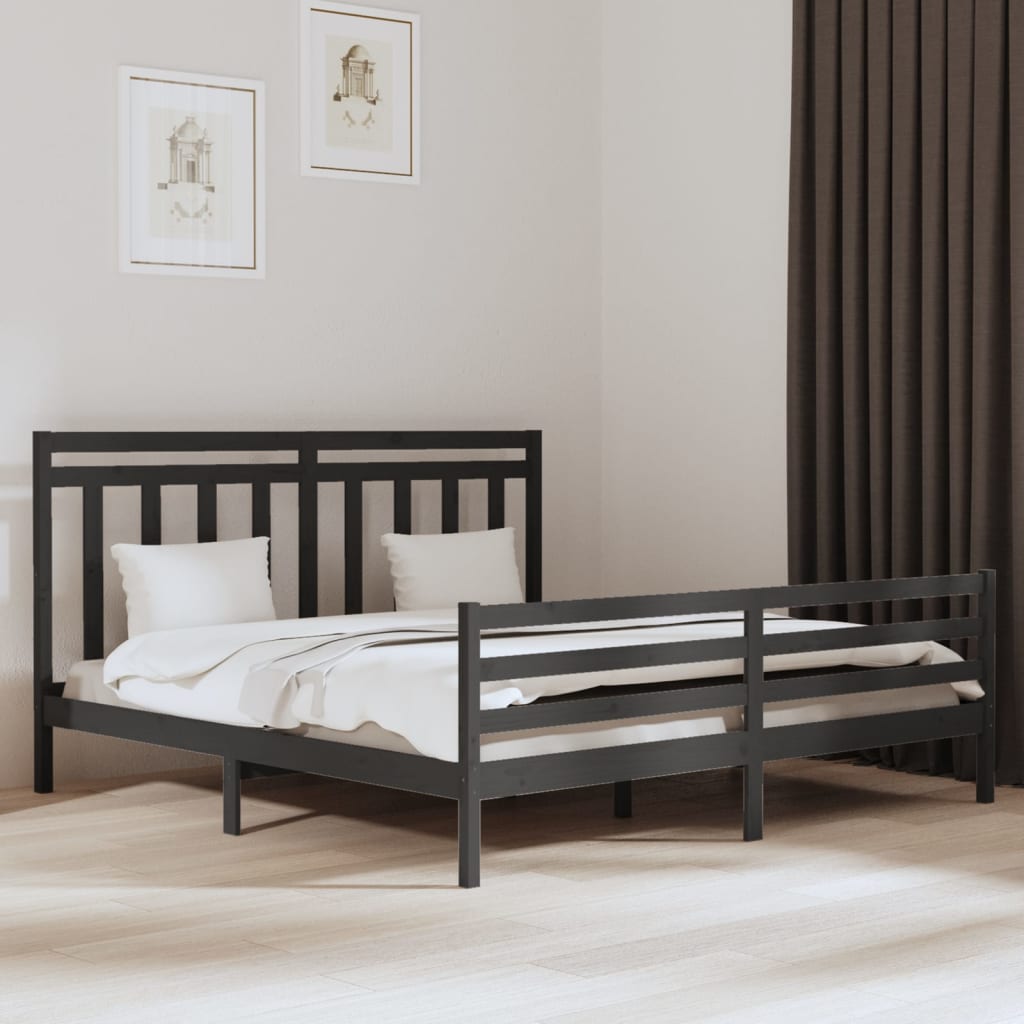 vidaXL Bed Frame Grey Solid Wood 200x200 cm