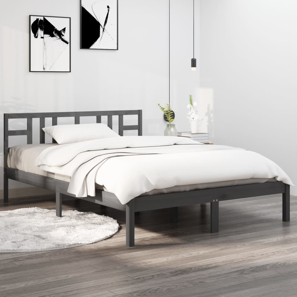 vidaXL Bed Frame Grey Solid Wood 120x190 cm Small Double