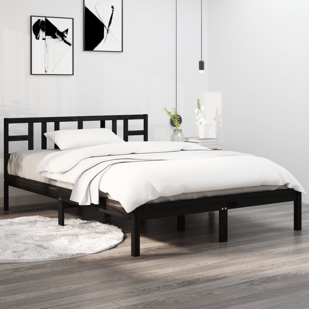vidaXL Bed Frame Black Solid Wood 135x190 cm Double