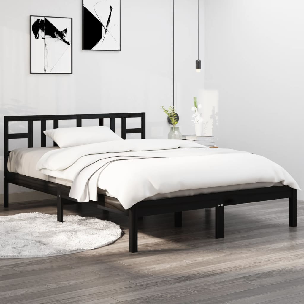 vidaXL Bed Frame Black Solid Wood 160x200 cm