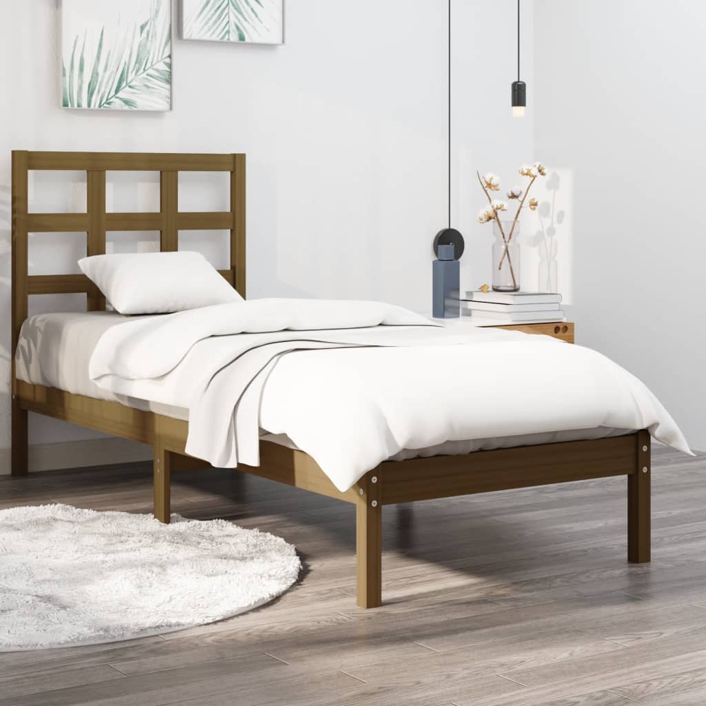 vidaXL Bed Frame Honey Brown Solid Wood 100x200 cm