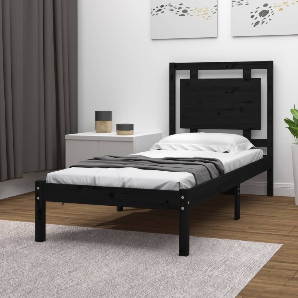 vidaXL Bed Frame Black Solid Wood 90x200 cm