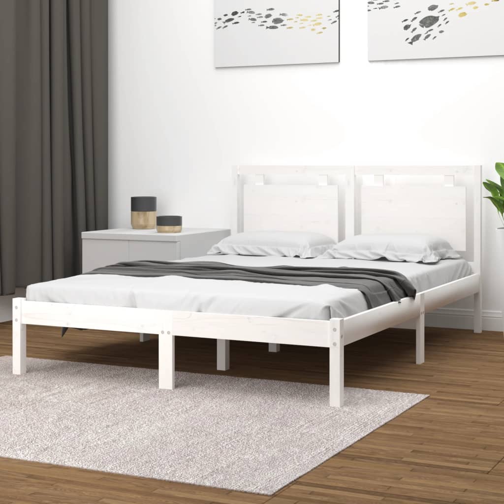 vidaXL Bed Frame White Solid Wood 150x200 cm King Size