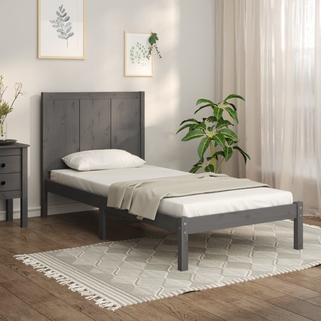 vidaXL Bed Frame Grey Solid Wood Pine 90X190 cm Single