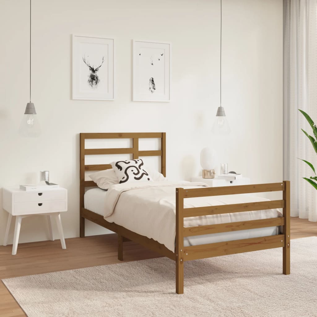 vidaXL Bed Frame Honey Brown Solid Wood 90X190 cm Single