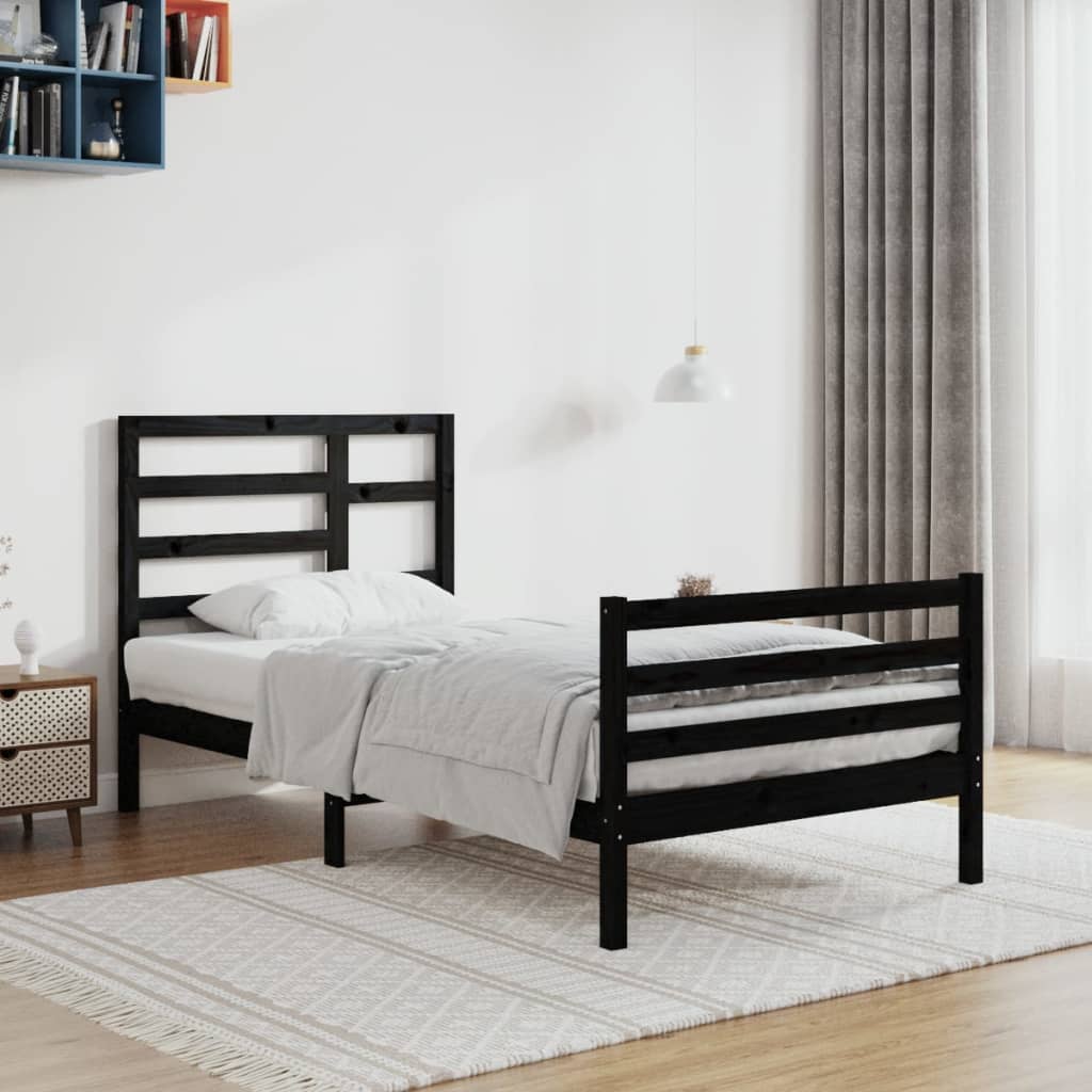 vidaXL Bed Frame Black Solid Wood 100x200 cm