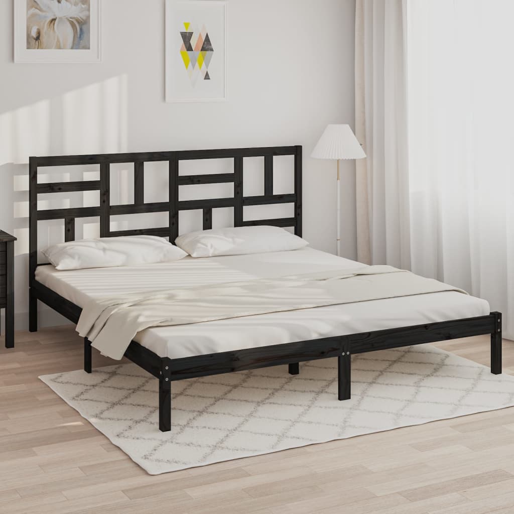 vidaXL Bed Frame Black Solid Wood 200x200 cm
