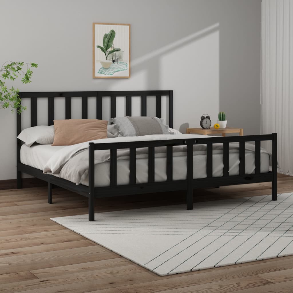 vidaXL Bed Frame Black Solid Wood Pine 180x200 cm Super King Size