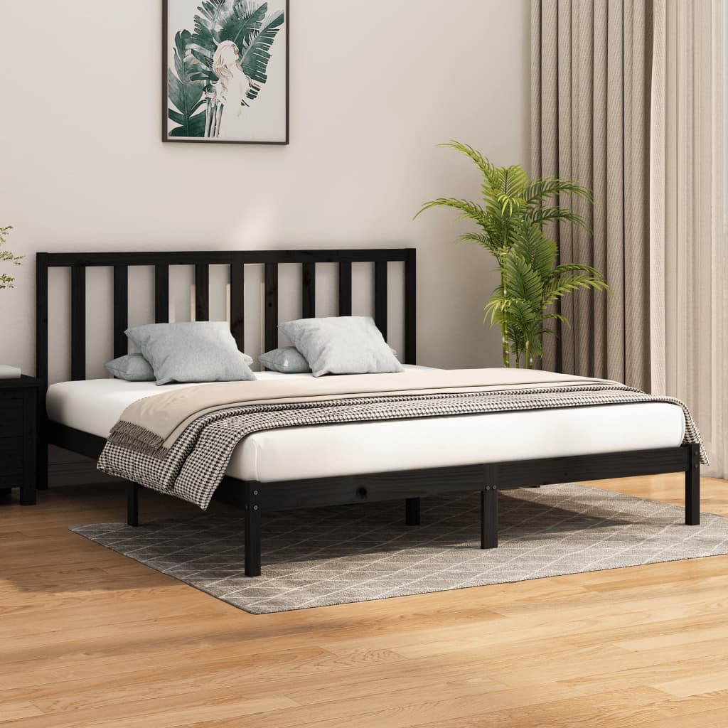 vidaXL Bed Frame Black Solid Wood 180x200 cm Super King Size