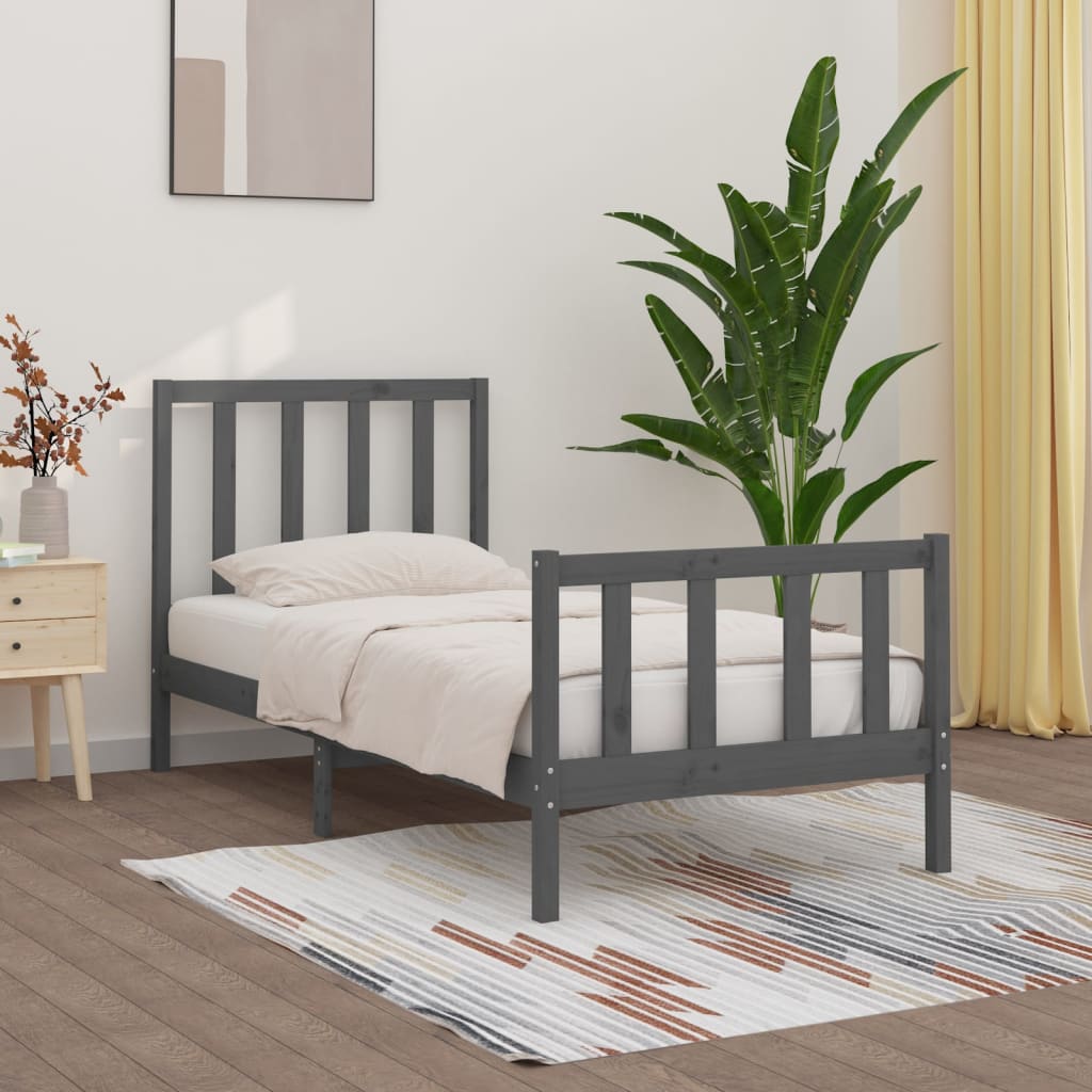 vidaXL Bed Frame Grey Solid Wood 90x200 cm