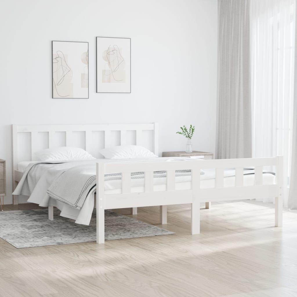 vidaXL Bed Frame White Solid Wood 135x190 cm Double
