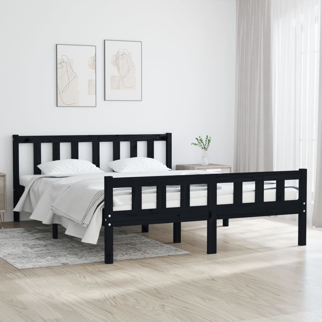 vidaXL Bed Frame Black Solid Wood 135x190 cm Double