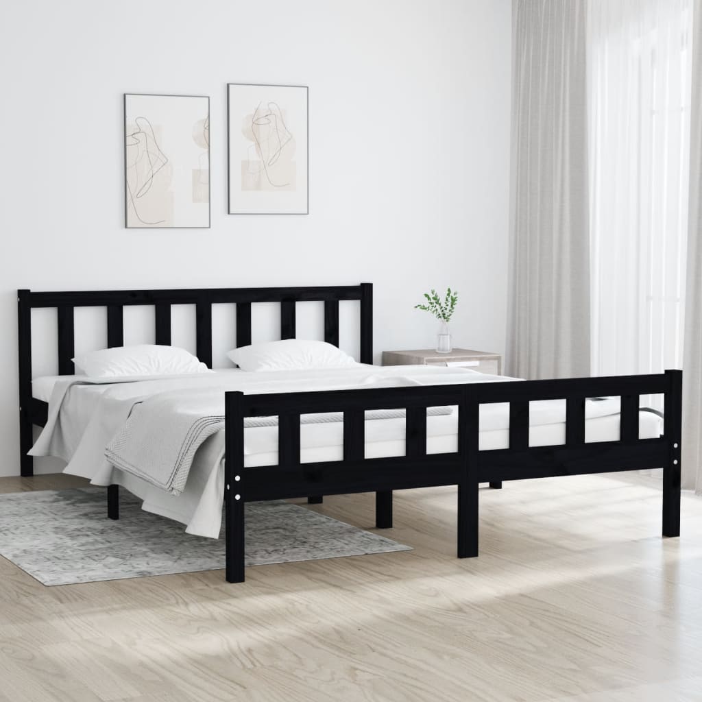 vidaXL Bed Frame Black Solid Wood 150x200 cm King Size