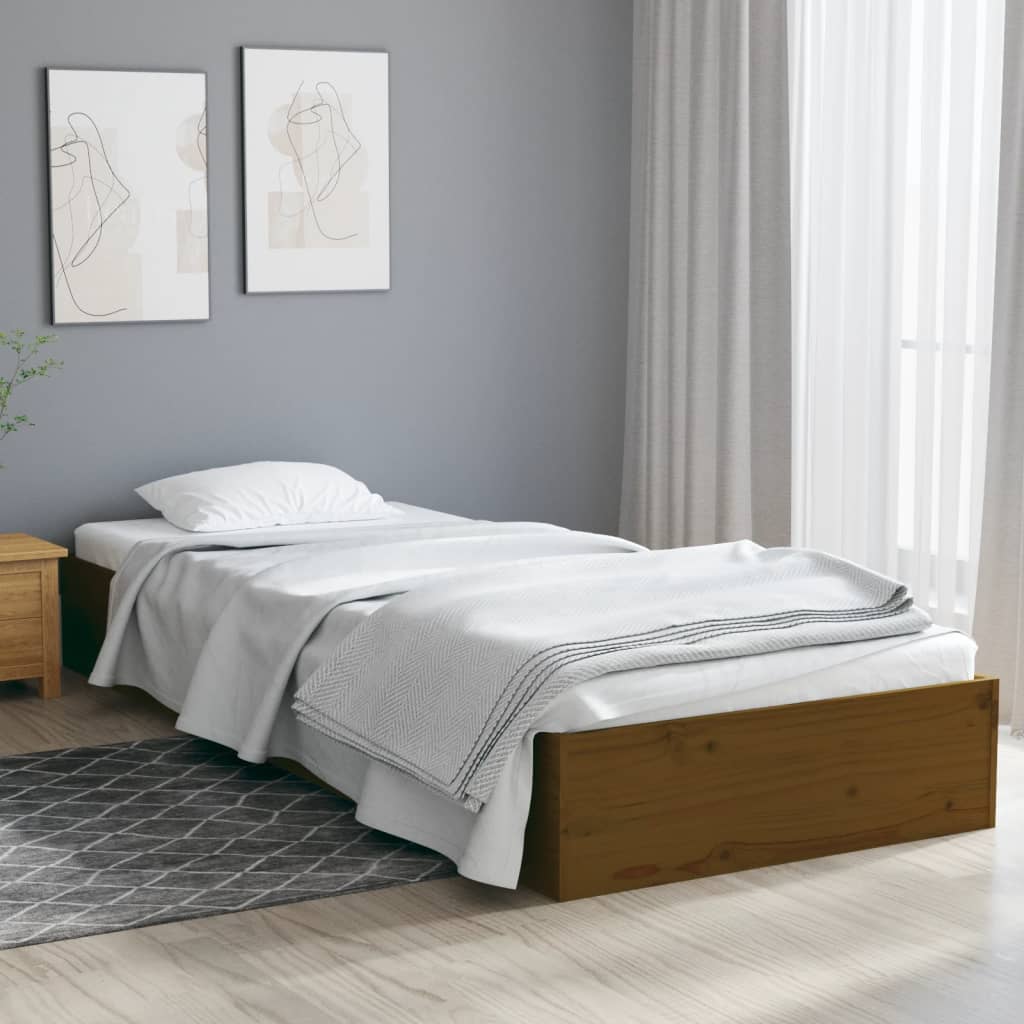 vidaXL Bed Frame Honey Brown Solid Wood 75x190 cm Small Single
