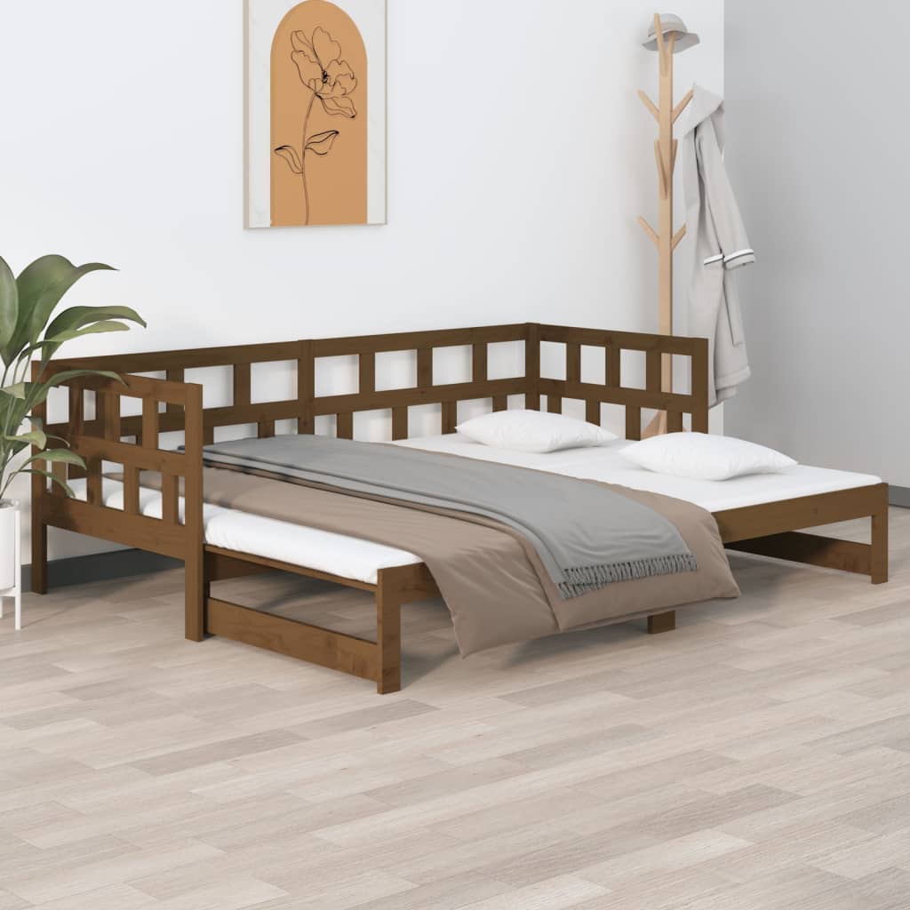 vidaXL Pull-out Day Bed Honey Brown Solid Wood Pine 2x(80x200) cm