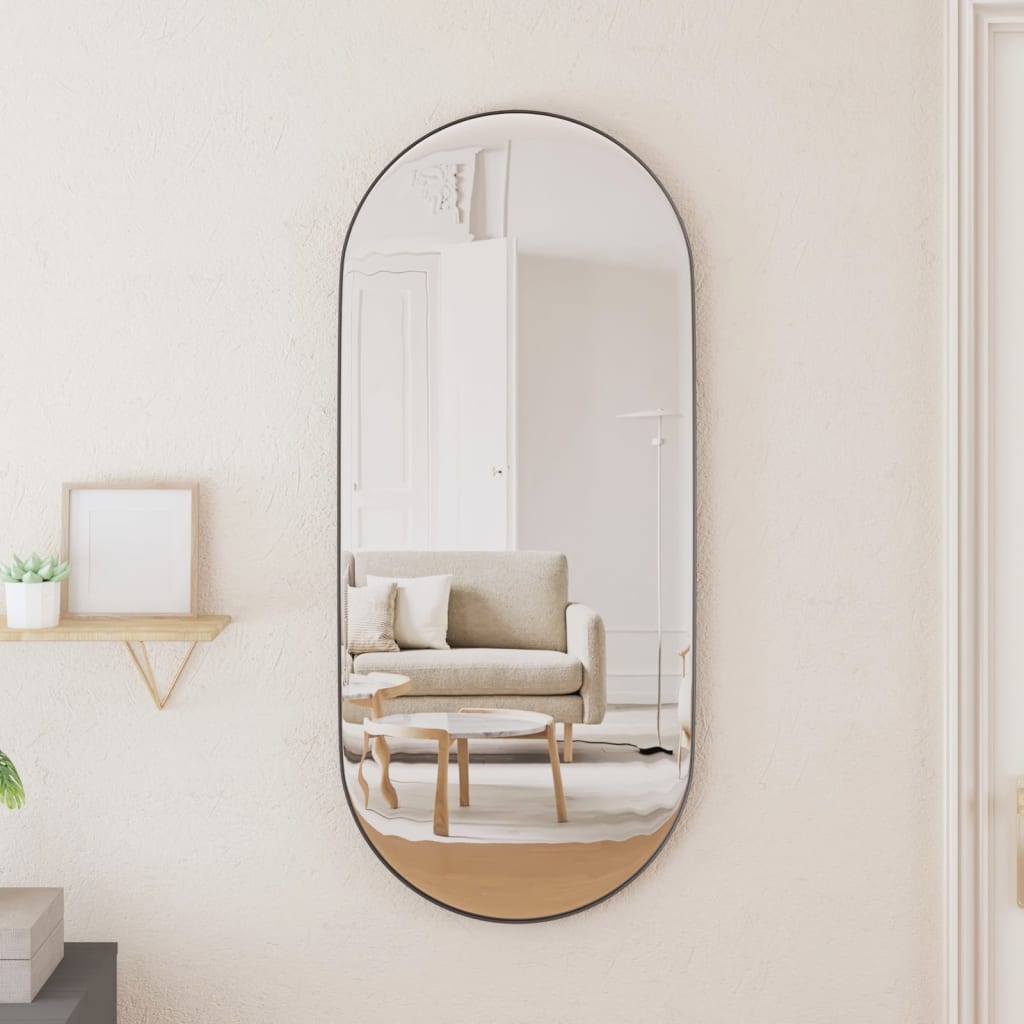 vidaXL Wall-mounted Mirror Black 35x80 cm Oval
