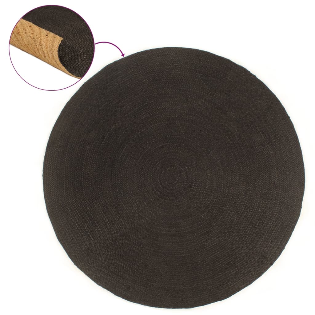 vidaXL Braided Rug Reversible Anthracite and Natural 90 cm Jute Round