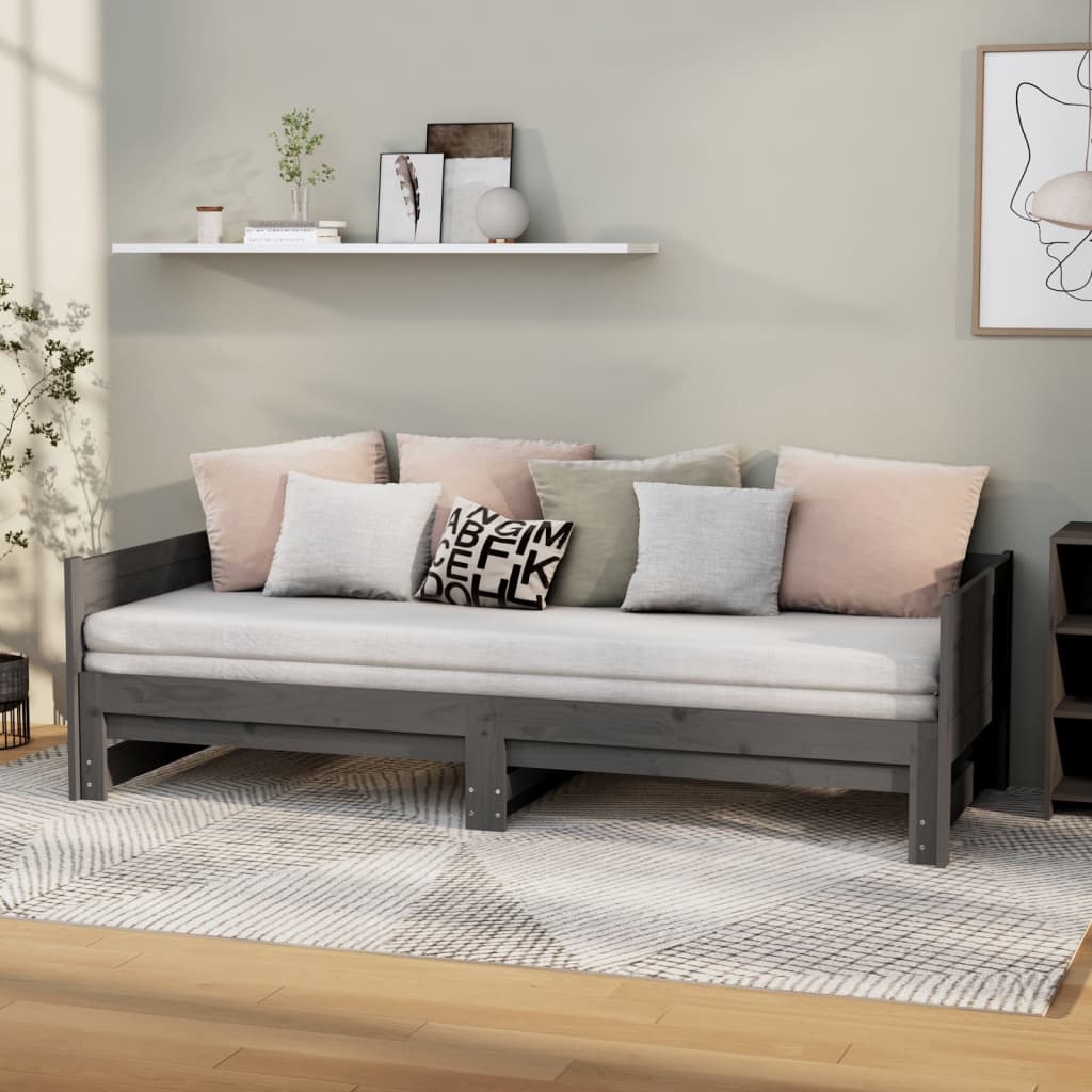 vidaXL Pull-out Day Bed Grey Solid Wood Pine 2x(90x190) cm
