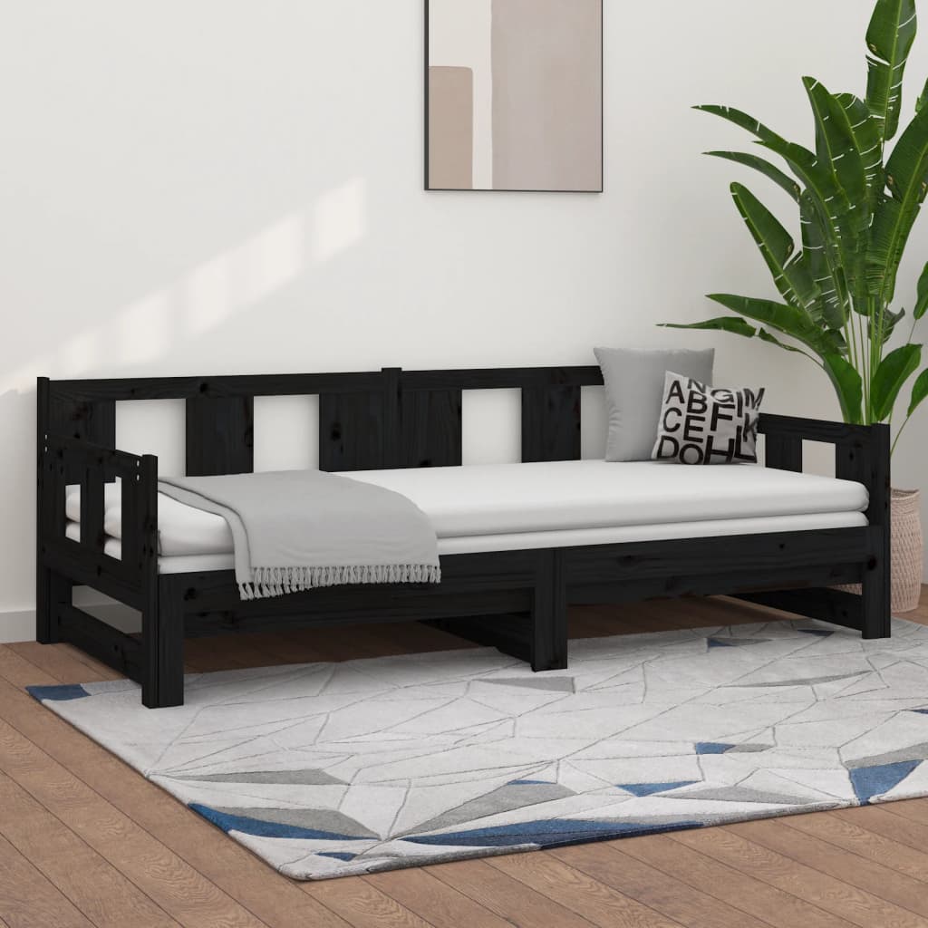 vidaXL Pull-out Day Bed Black Solid Wood Pine 2x(90x190) cm
