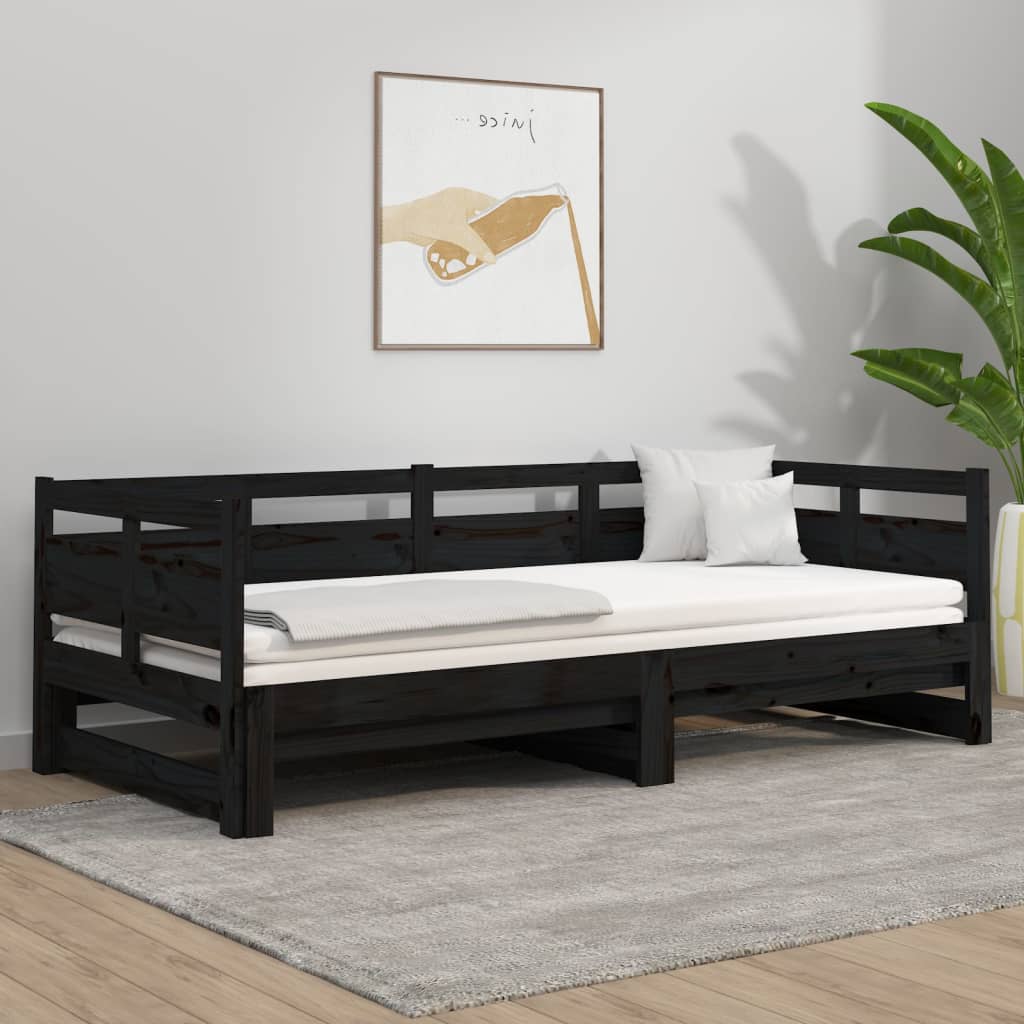 vidaXL Pull-out Day Bed Black Solid Wood Pine 2x(90x200) cm