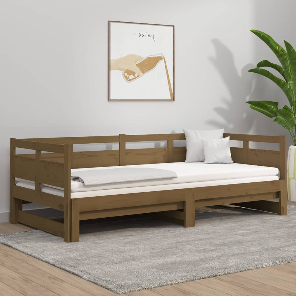 vidaXL Pull-out Day Bed Honey Brown Solid Wood Pine 2x(90x190) cm