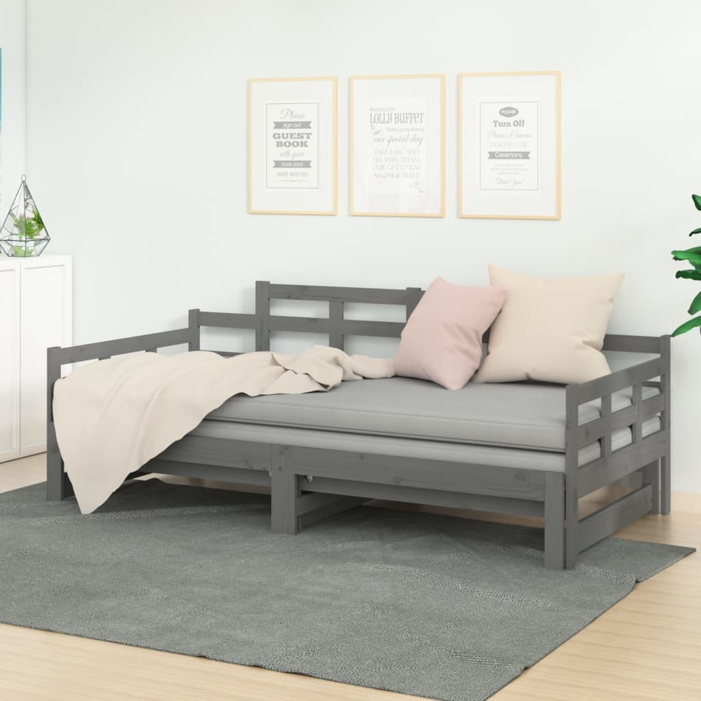 vidaXL Pull-out Day Bed Grey Solid Wood Pine 2x(80x200) cm