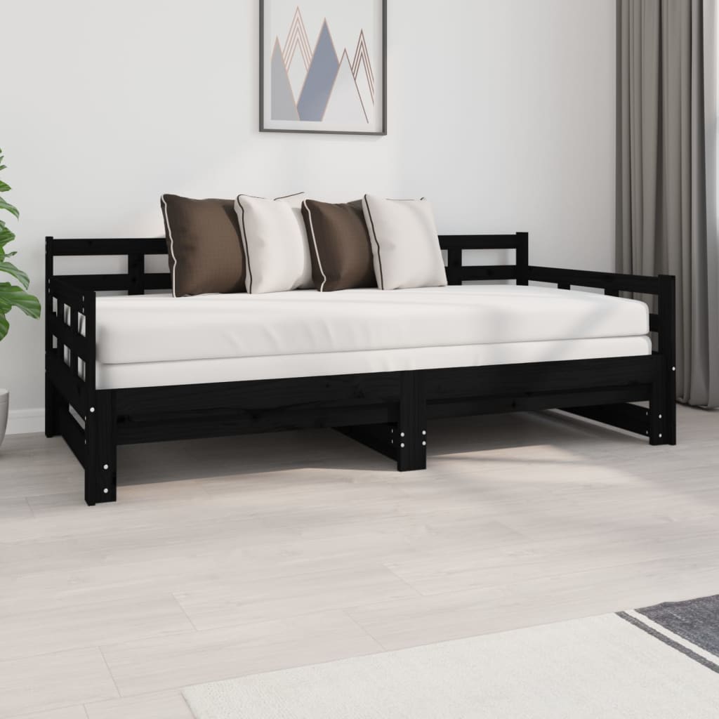 vidaXL Pull-out Day Bed Black Solid Wood Pine 2x(90x190) cm